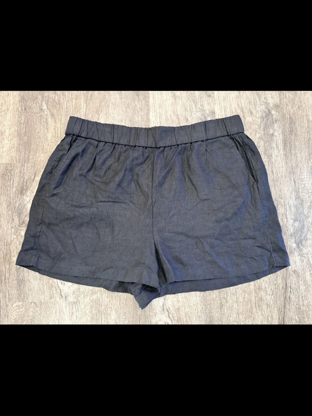 NEW J Crew 100% Linen Shorts Black Slash Pockets Pull On Size XL NWT